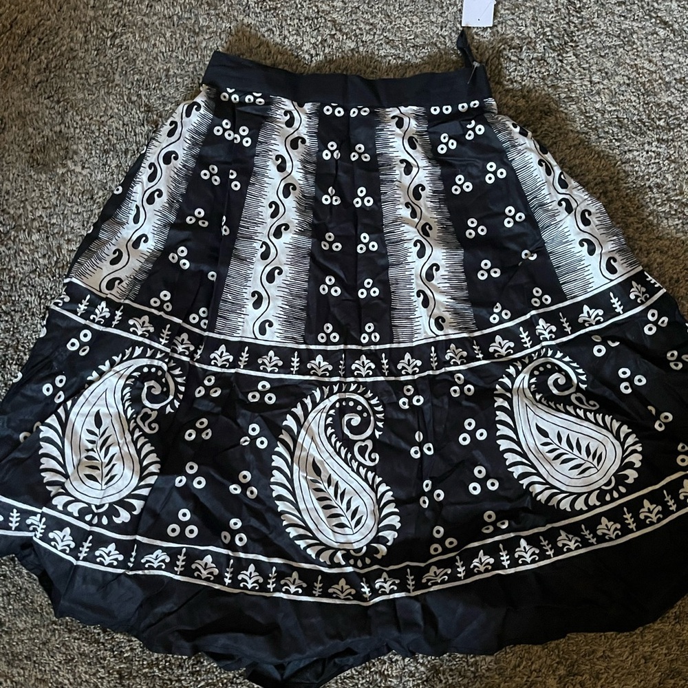 Studio West Apparel Cotton Midi Pull On Skirt black white NWT